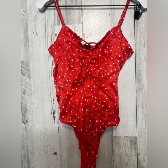 Zara Red Star Print Lace-Up Bodysuit Size XS NWT - Picture 6 of 11